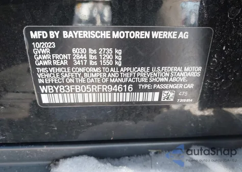 2024 BMW I4 Gran Coupe xDrive40 z USA, uszkodzony, nr VIN WBY83FB05RFR94616